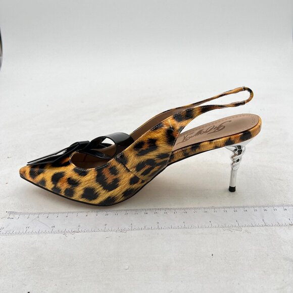 FOWT Leopard Pointed Toe Slingback Bow Dress Pumps Stiletto Heels Prom Sandals - Picture 2 of 8